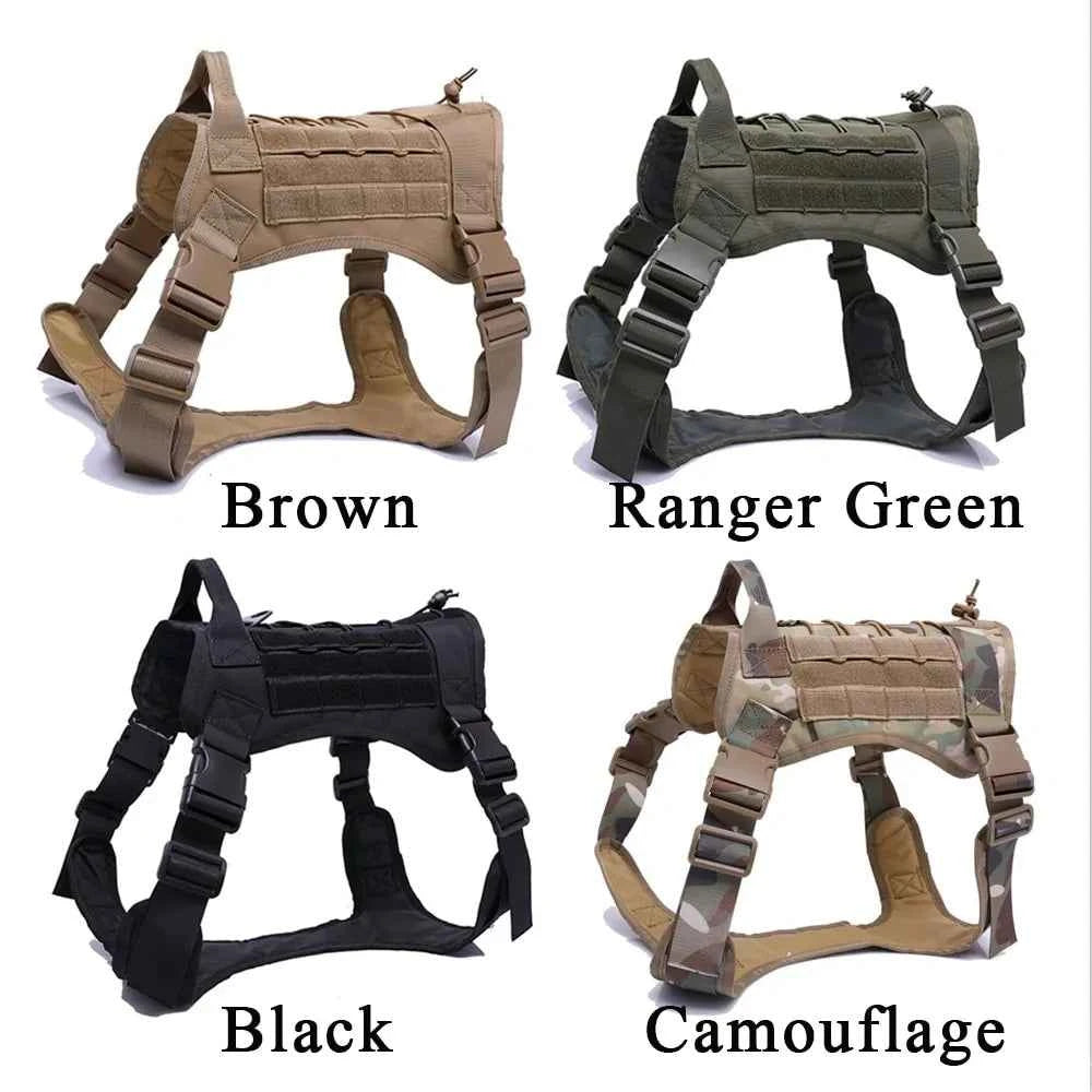 Nylon Tactical Dog Harness with Handle & Bungee Leash for Large Dogs - Fullshopping