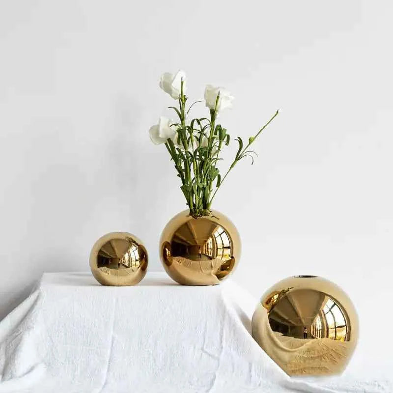 Golden Ceramic Round Ball Vase - Fullshopping