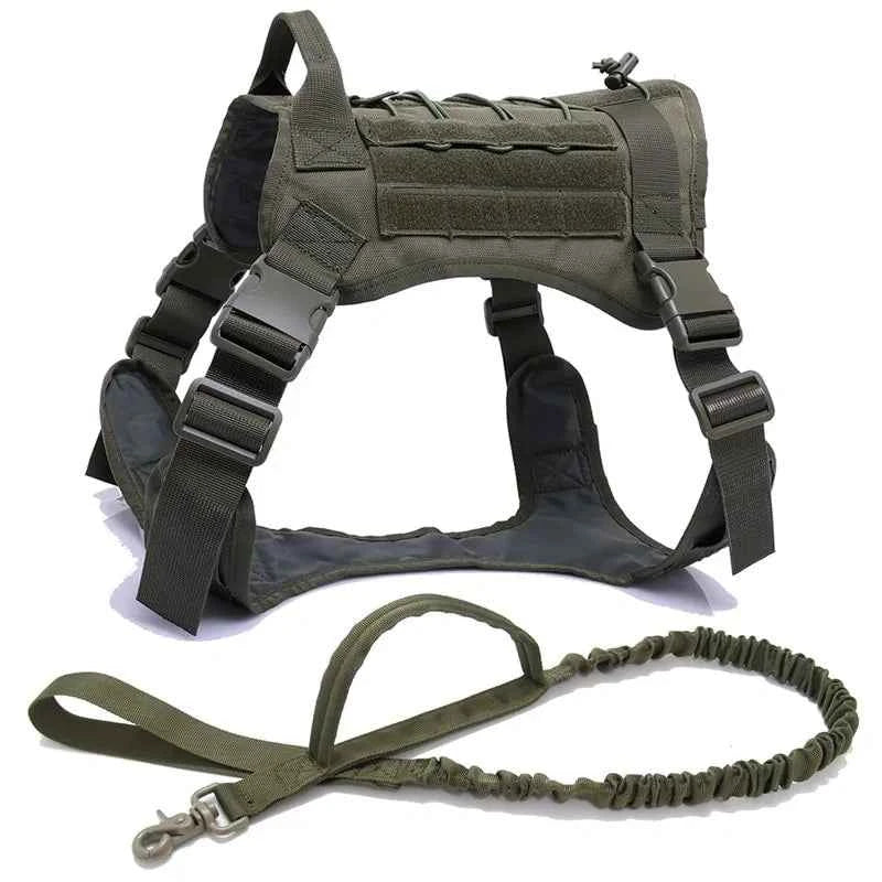 Nylon Tactical Dog Harness with Handle & Bungee Leash for Large Dogs - Fullshopping