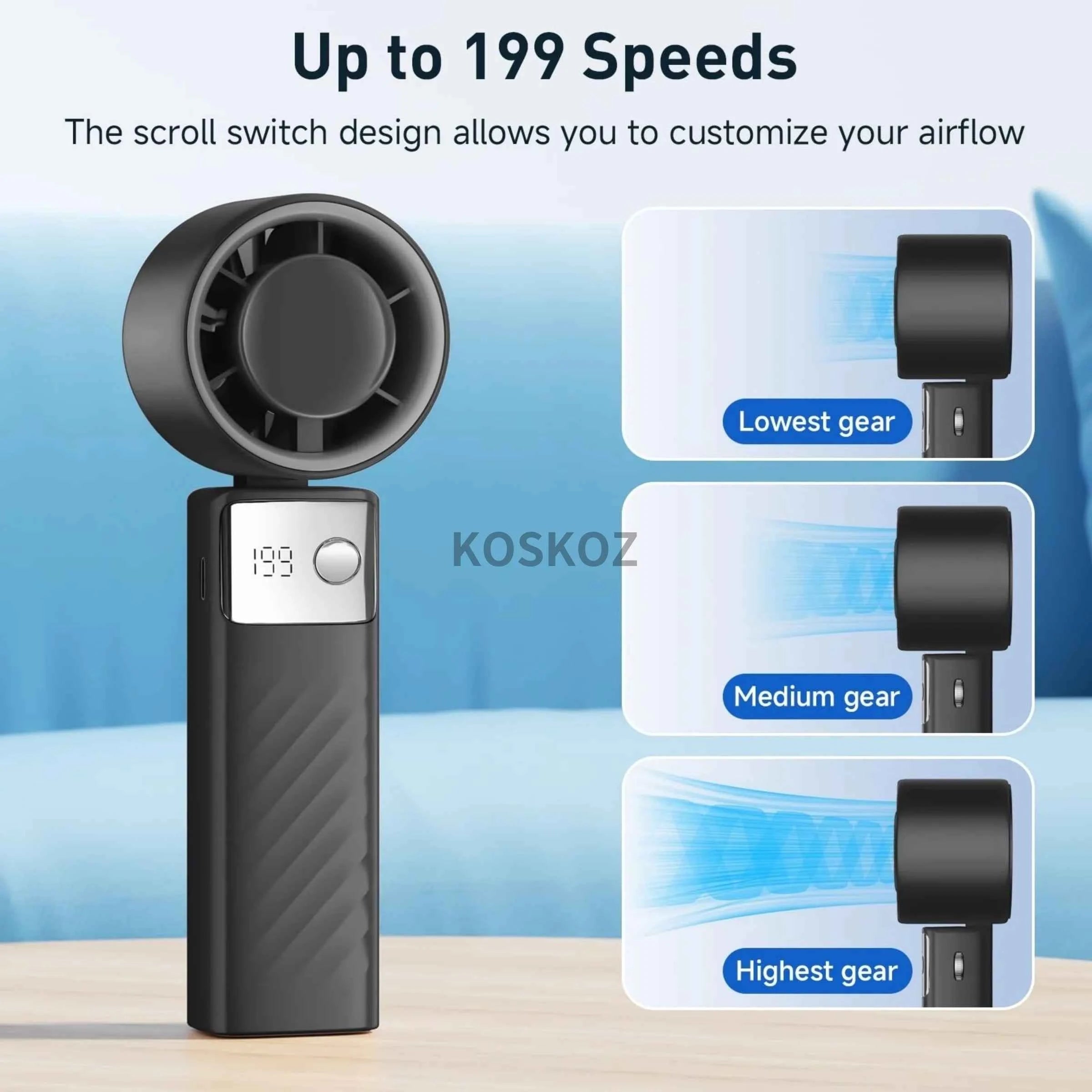 Portable Handheld Turbo Fan - Foldable Mini Fan with Air Turbo Tech, 1-199 Speed Adjustment, Battery-Powered for Indoor/Outdoor