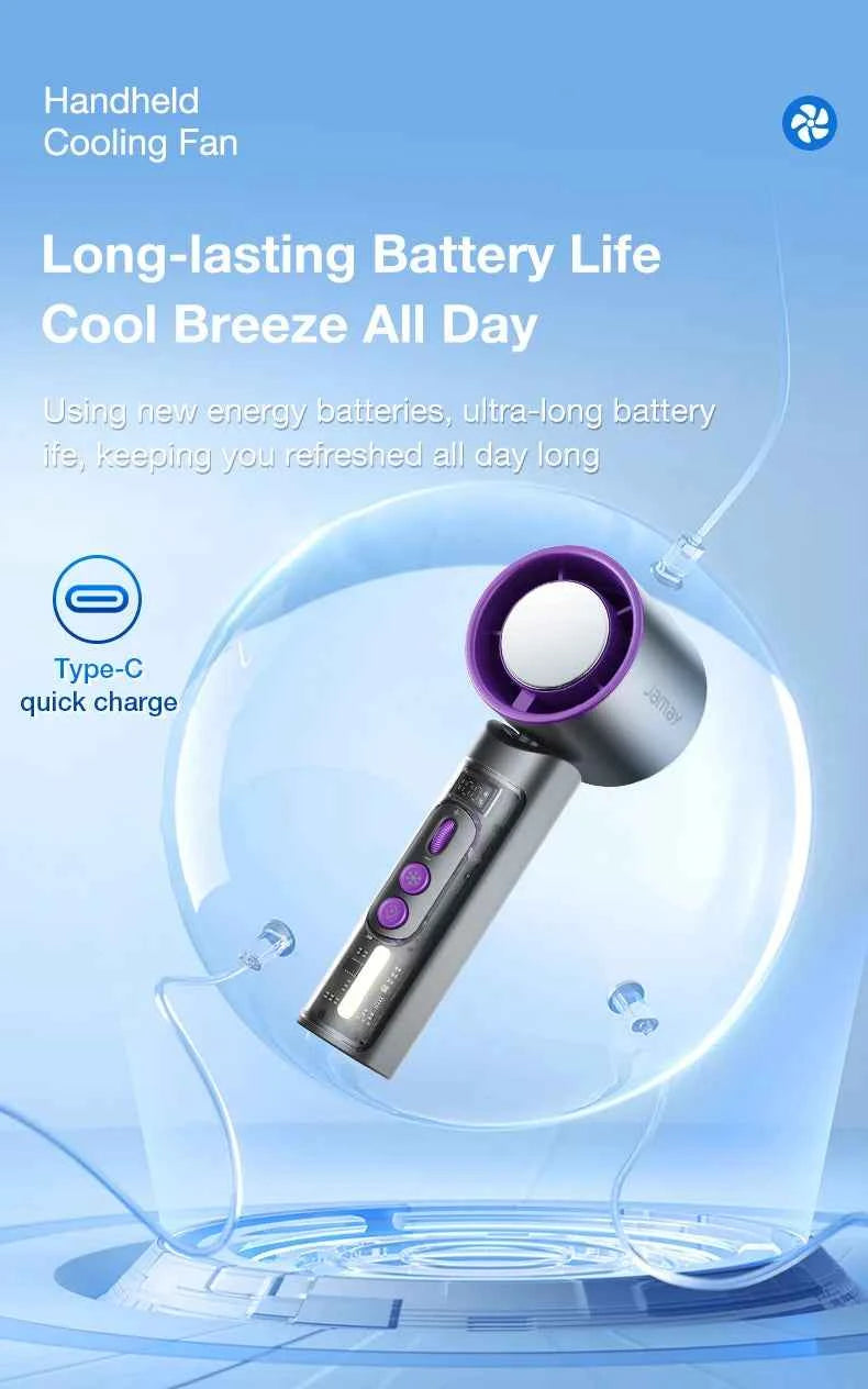 2025 Portable Handheld Turbo Fan 199 Gears Adjustable Strong Wind 6500mAh Night Lights&LED Screen Summer Outdoor Cooling Tools - Fullshopping