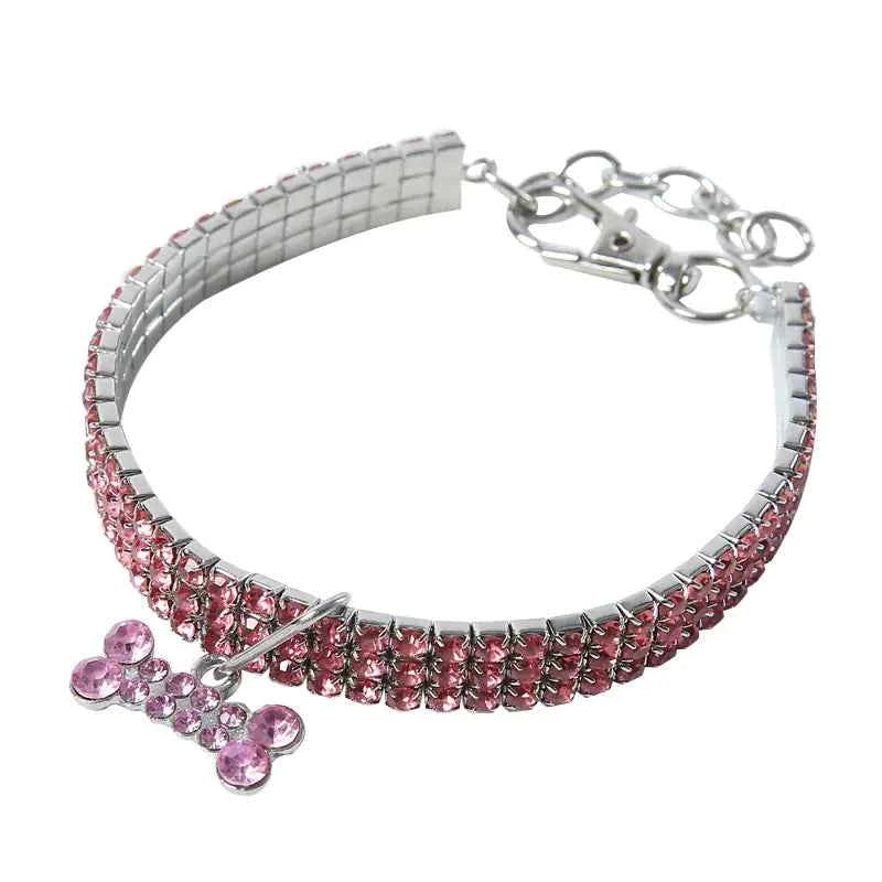 Bling Rhinestone Dog Collar with Leash for Small Dogs - Fullshopping