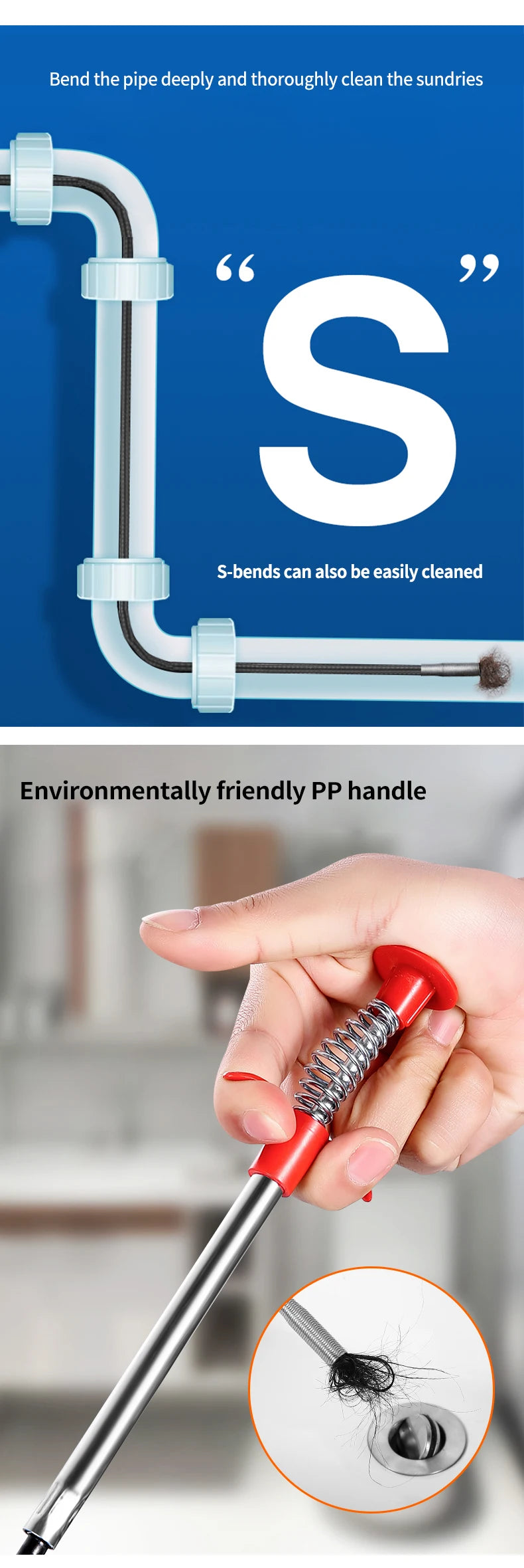 60cm Spring Pipe Dredging Tools, Drain Snake, Drain Cleaner Sticks Clog Remover Cleaning Household for KitchenBending sink tool - Fullshopping