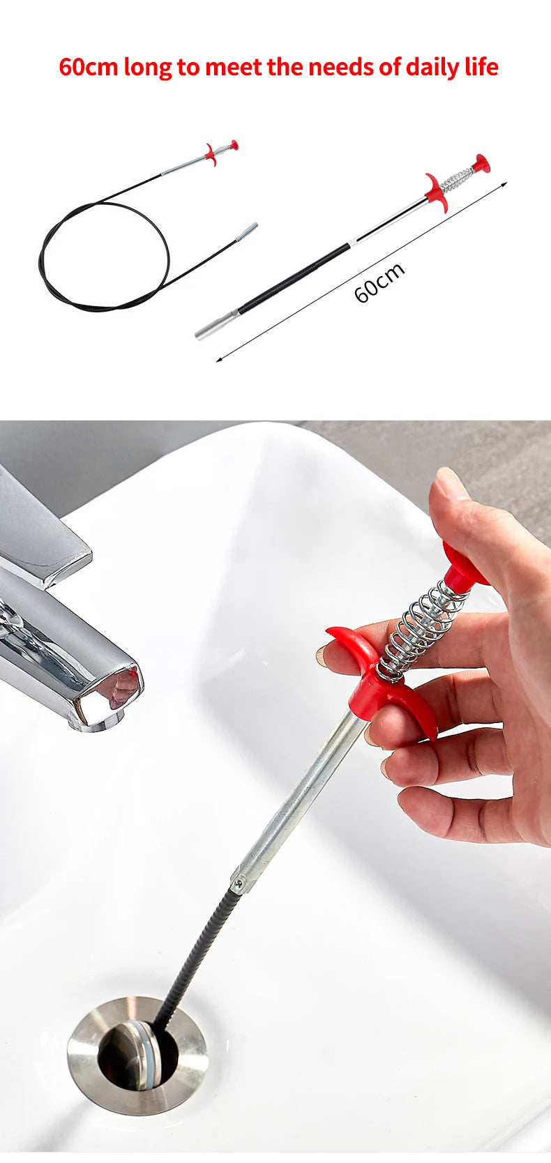 60cm Spring Pipe Dredging Tools, Drain Snake, Drain Cleaner Sticks Clog Remover Cleaning Household for KitchenBending sink tool - Fullshopping