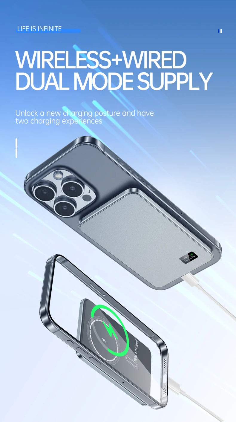 Ultra Thin Power Bank for MagSafe,Magnetic Wireless Fast Charging LED Display Portable Battery For iPhone Samsung Phone Airpods - Fullshopping