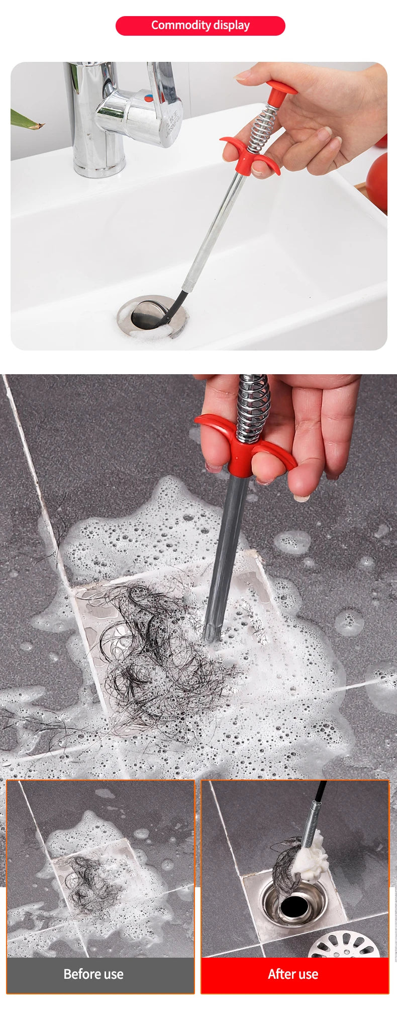 60cm Spring Pipe Dredging Tools, Drain Snake, Drain Cleaner Sticks Clog Remover Cleaning Household for KitchenBending sink tool - Fullshopping