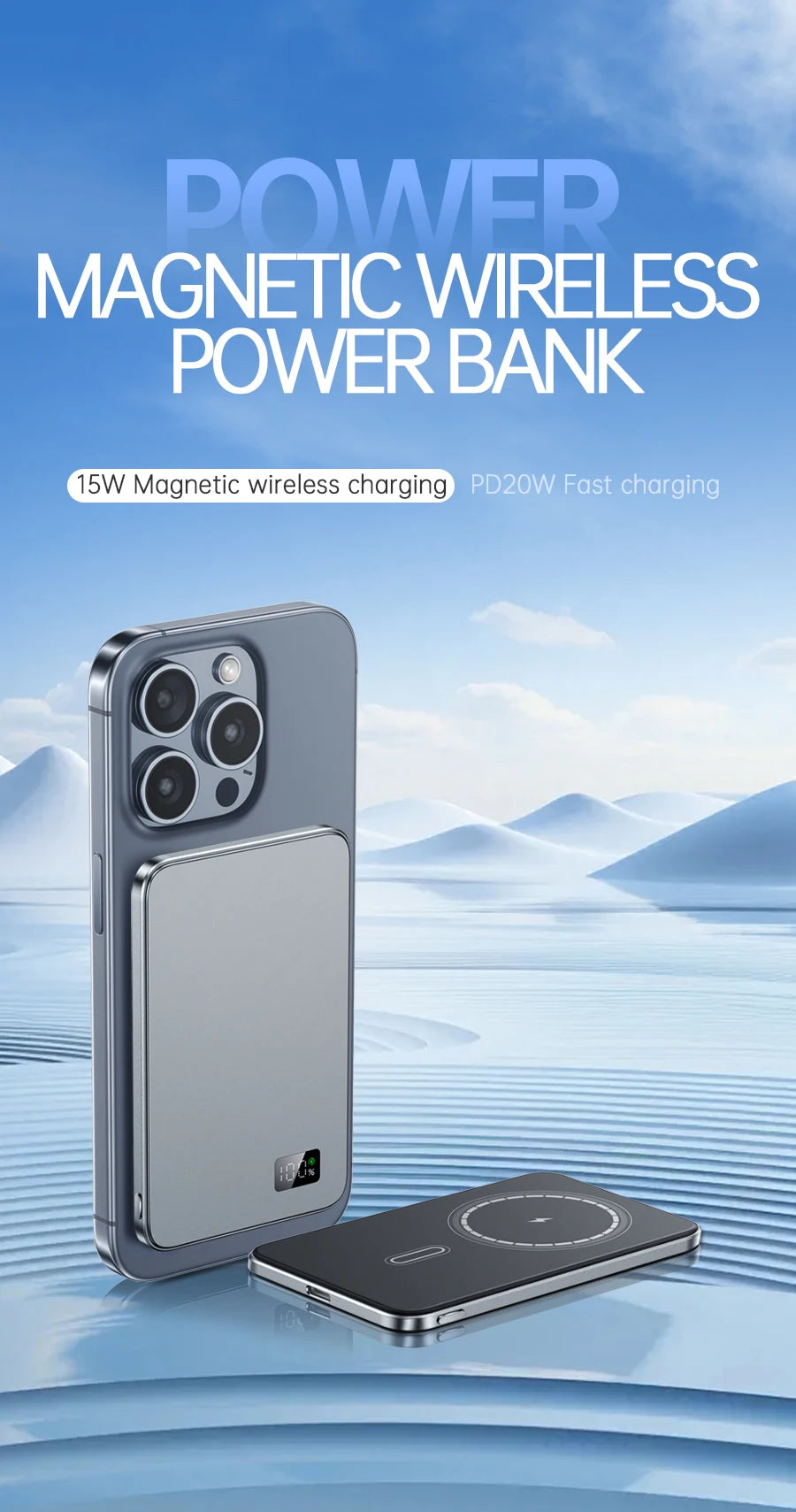 Ultra Thin Power Bank for MagSafe,Magnetic Wireless Fast Charging LED Display Portable Battery For iPhone Samsung Phone Airpods - Fullshopping