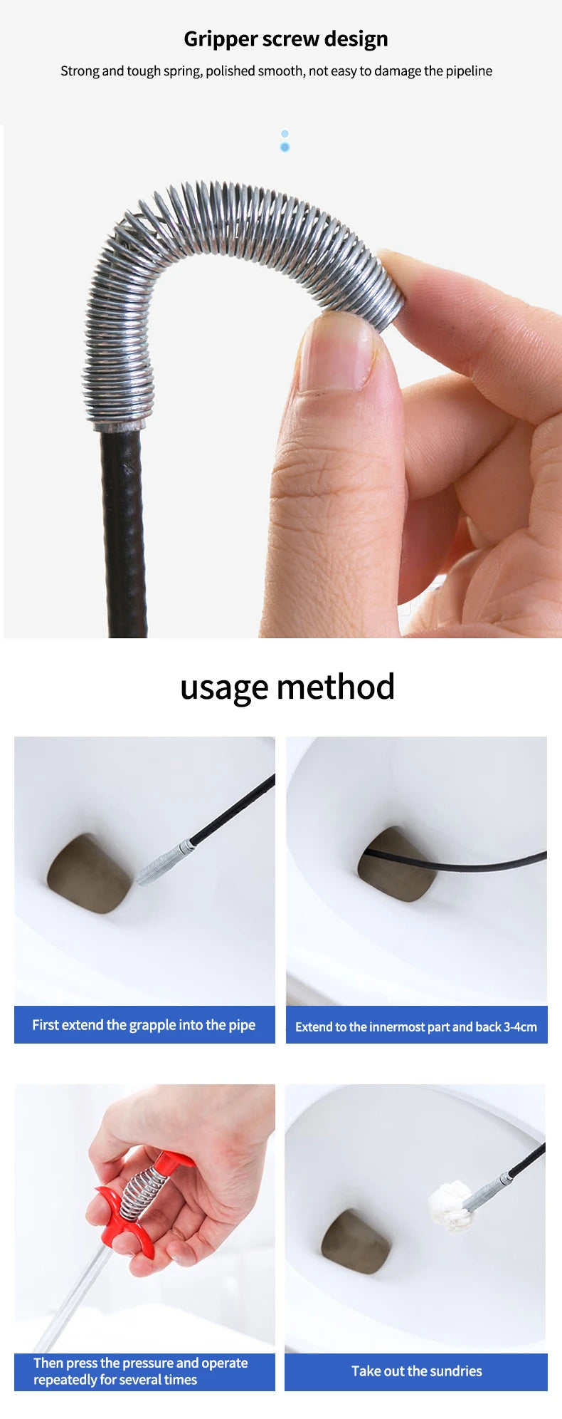 60cm Spring Pipe Dredging Tools, Drain Snake, Drain Cleaner Sticks Clog Remover Cleaning Household for KitchenBending sink tool - Fullshopping