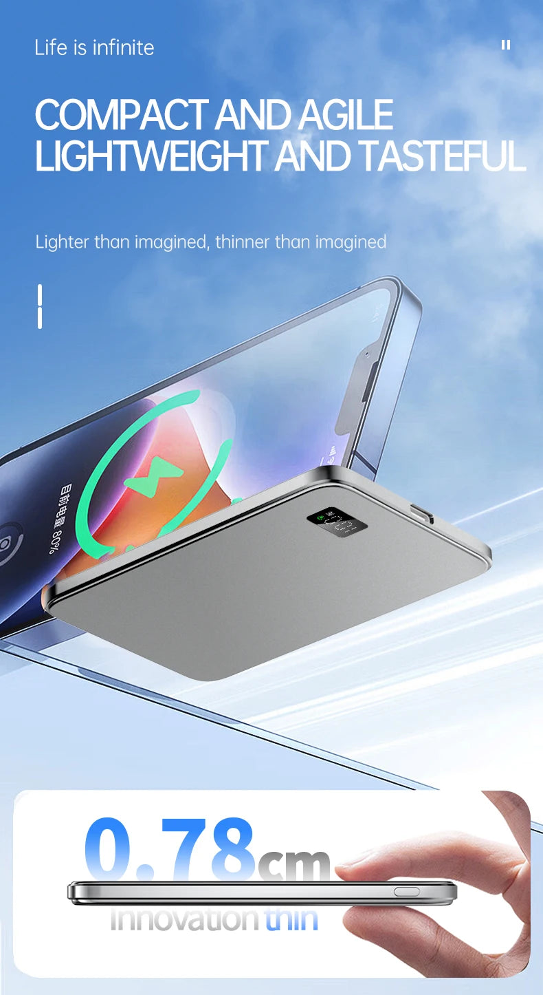 Ultra Thin Power Bank for MagSafe,Magnetic Wireless Fast Charging LED Display Portable Battery For iPhone Samsung Phone Airpods - Fullshopping