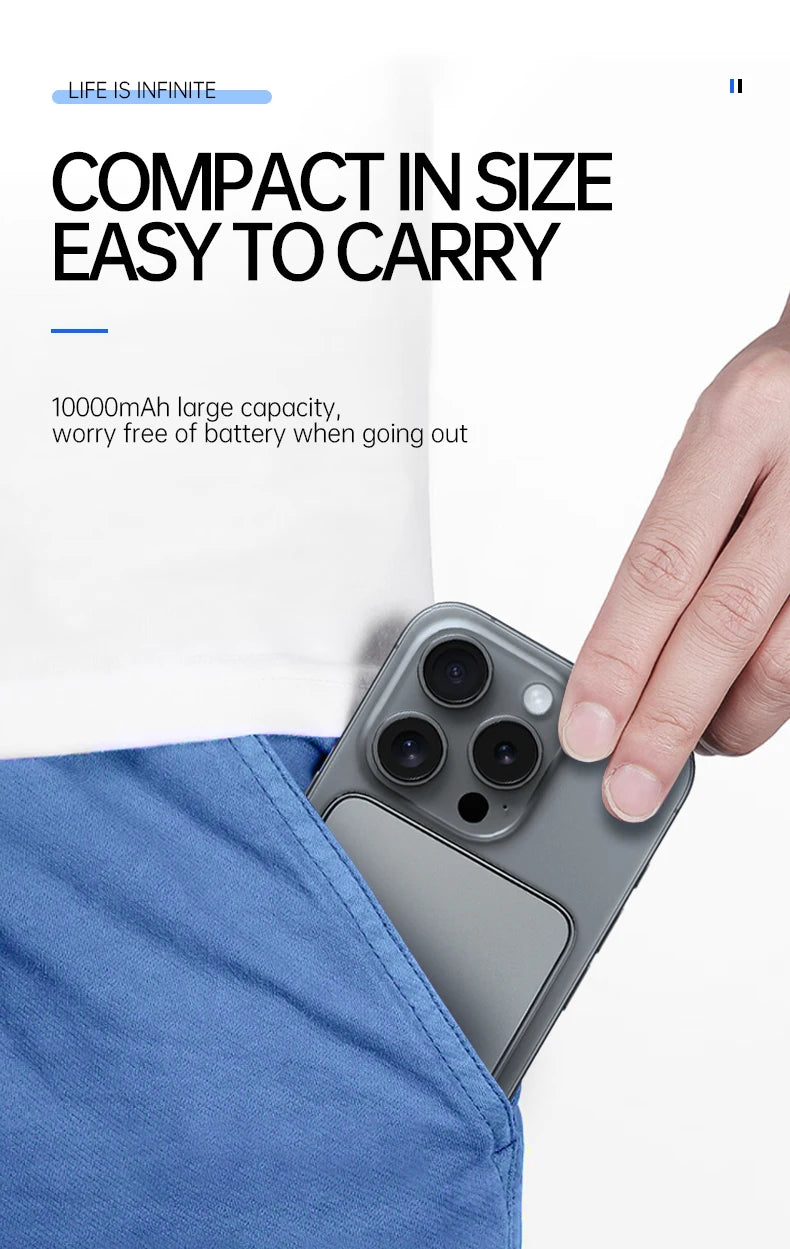 Ultra Thin Power Bank for MagSafe,Magnetic Wireless Fast Charging LED Display Portable Battery For iPhone Samsung Phone Airpods - Fullshopping