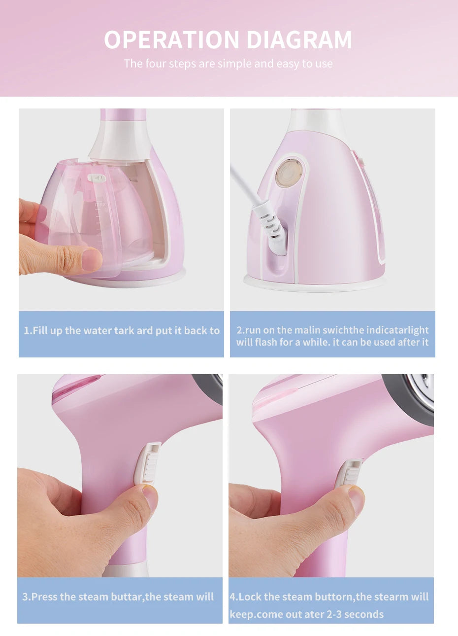 saengQ Handheld Garment Steamer 1500W Electric Household Fabric Steam Iron 280ml Portable Vertical Fast-Heat For Clothes Ironing - Fullshopping