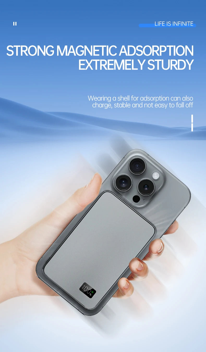 Ultra Thin Power Bank for MagSafe,Magnetic Wireless Fast Charging LED Display Portable Battery For iPhone Samsung Phone Airpods - Fullshopping