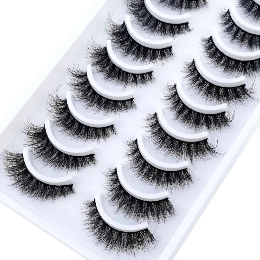 HBZGTLAD 10 pairs Eyelashes 3D Natural Long False Lashes Fluffy Soft Cross Manga Lashes Wispy Natural Eyelash Extension Makeup