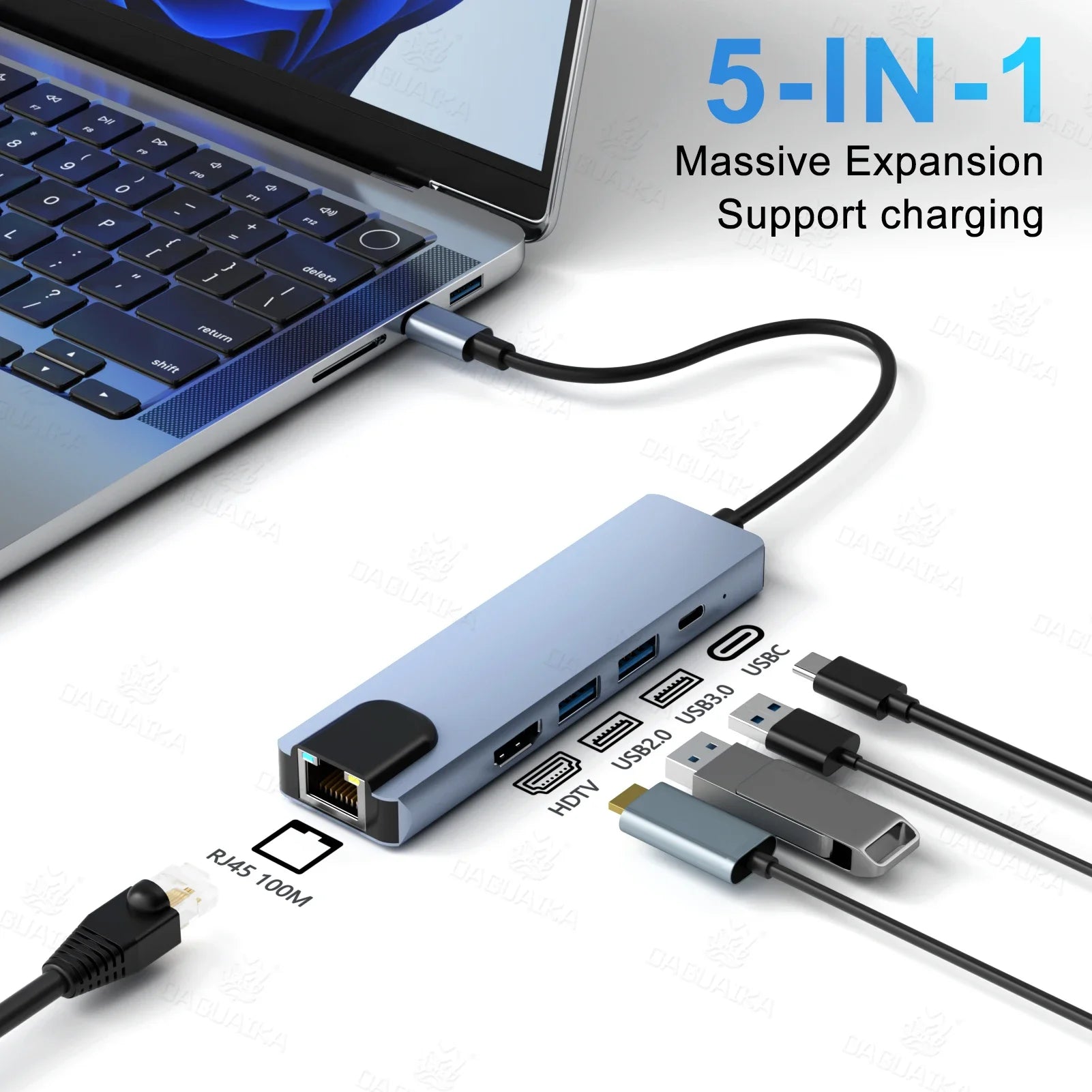 USB C Hub 8In1 7in2 7in1 Type C 3.1 To 4K HDMI Adapter with RJ45 SD/TF Card Reader PD Fast Charge for MacBook Notebook Laptop - Fullshopping