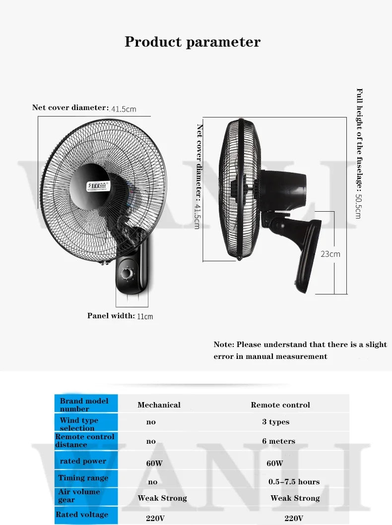 Household Wall-Mounted Electric Fan 220V/60W 16-Inch Living Room Kitchen Fan With 3 Speed Adjustable Smart Version/Mechanical - Fullshopping