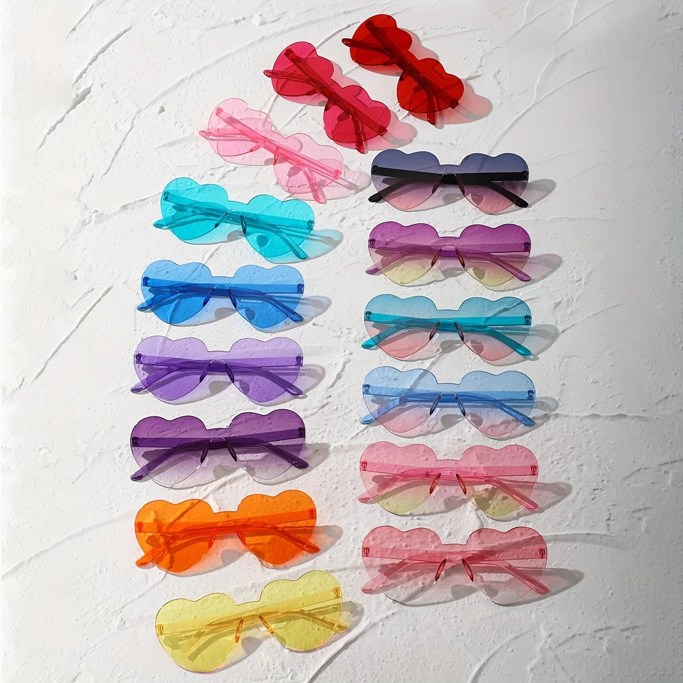 15pcs Heart Shaped Rimless Sunglasses Women Men Cute Cat Eye Candy Color One Piece Shades Sun Glasses Party Eyeglasses UV400 - Fullshopping