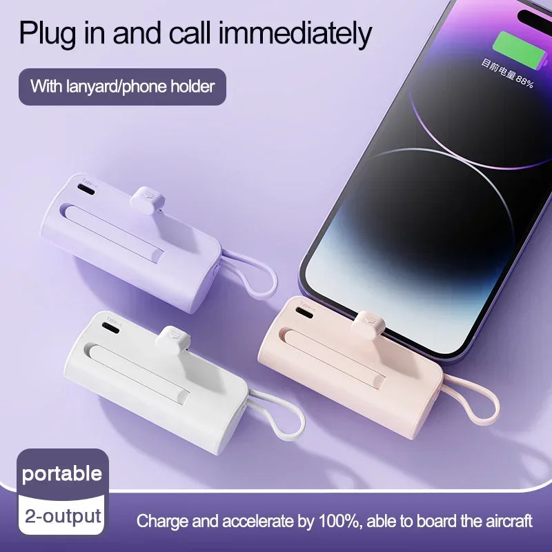10000mAh Mini Power Bank Portable Fast Charger External Spare Battery For iPhone Samsung Built-in Type C Cable Small Powerbank - Fullshopping