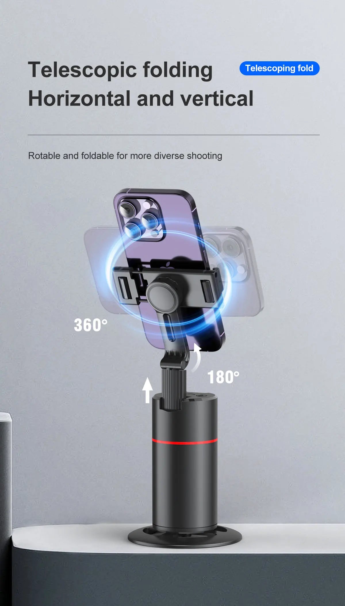 Phone Stabilizer Smart Facial Tracking Detachable Phone Clip with Fill Light Desktop Phone Stand Wireless Selfie Stick Tripod - Fullshopping