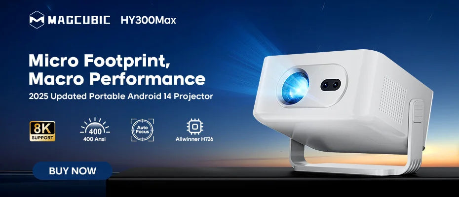 Magcubic Projector HY300 Pro 8K Android 14 Dual Wifi6 290ANSI Allwinner H726 BT5.4 1080P 1280*720P Home Cinema Outdoor Projetor - Fullshopping