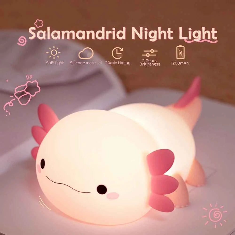 Axolotl Night Light for Kids 2 Brightness Silicone Nursery Sleeping Light Portable USB Rechargeable Bedside Lamp For Baby's Room - Fullshopping
