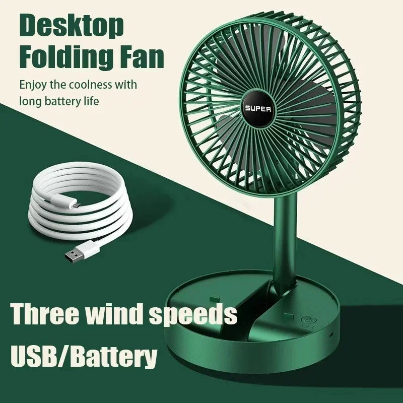 Summer Gift Portable Charging Desk Fan with Adjustable Height, Strong Wind, Foldable and Telescopic Mobile Phone Stand