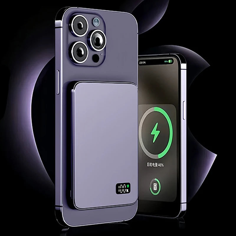 Ultra Thin Power Bank for MagSafe,Magnetic Wireless Fast Charging LED Display Portable Battery For iPhone Samsung Phone Airpods - Fullshopping