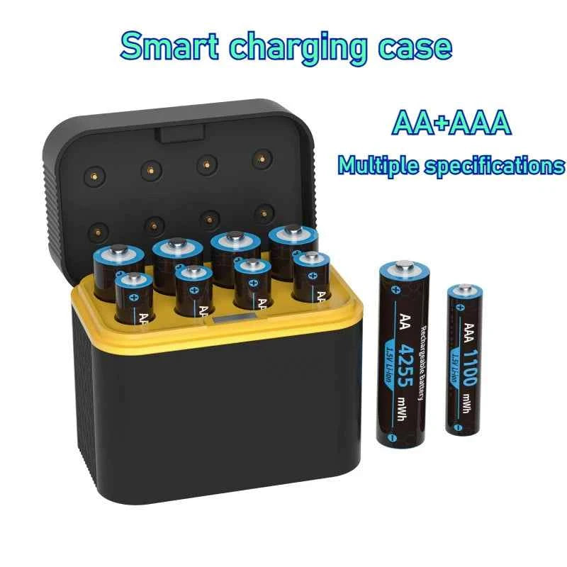 AA/AAA 8 Slots with Smart Charger with 1.5V 4255mWh/3400mWh Lithium Batteries – Fast Charging Battery Charger Set