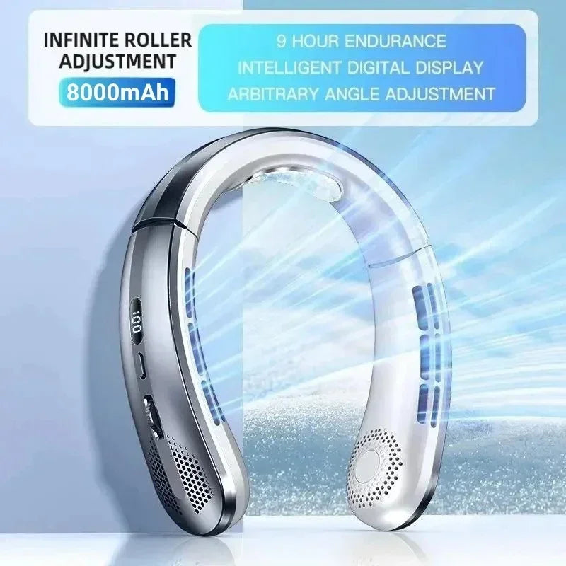 Xiaomi 8000mAh Electric Hanging Neck Fan Portable Bladeless Mini Rechargeable Mute LED Digital Display Air Cooler For Outdoor - Fullshopping