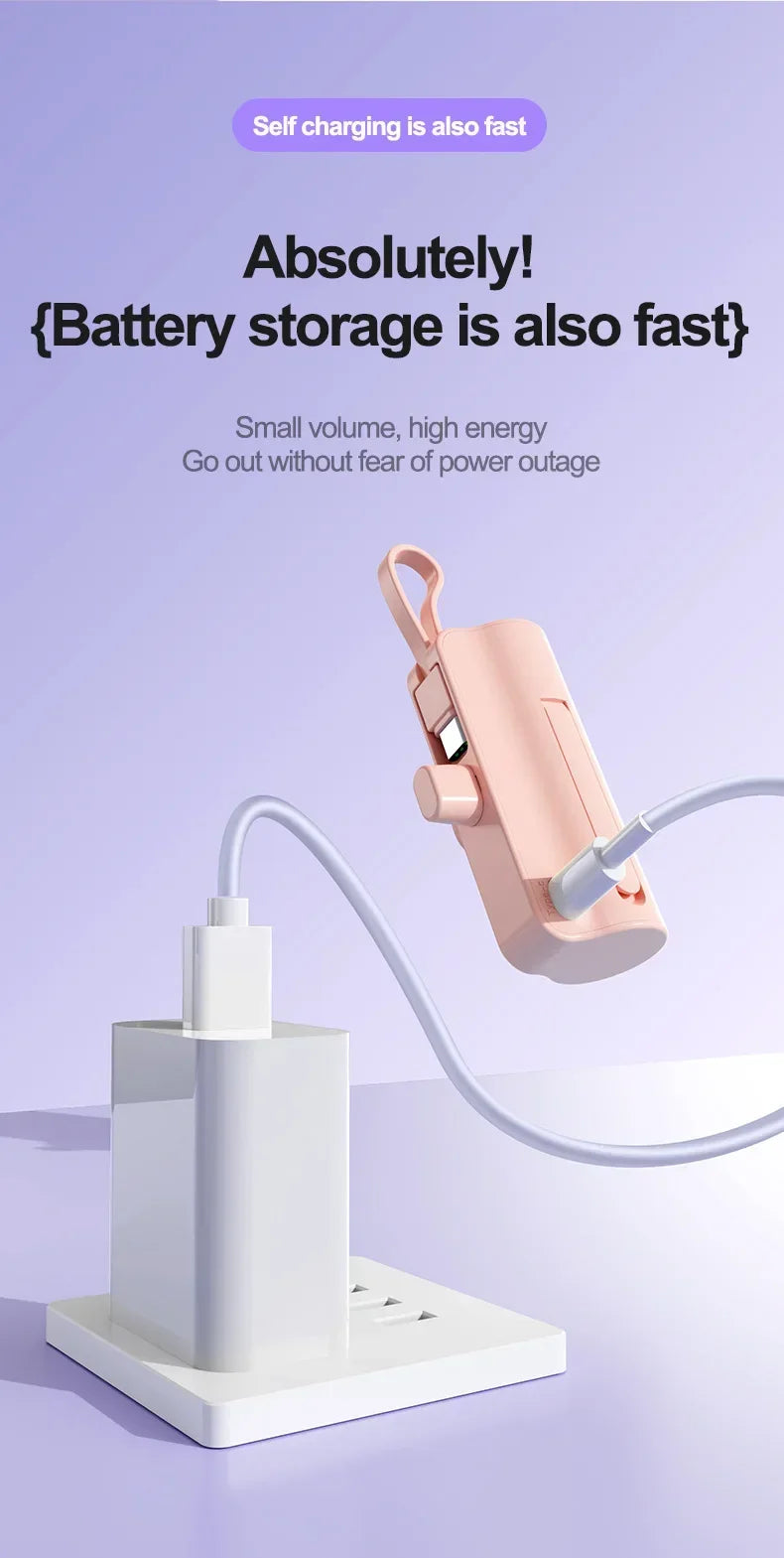 10000mAh Mini Power Bank Portable Fast Charger External Spare Battery For iPhone Samsung Built-in Type C Cable Small Powerbank - Fullshopping