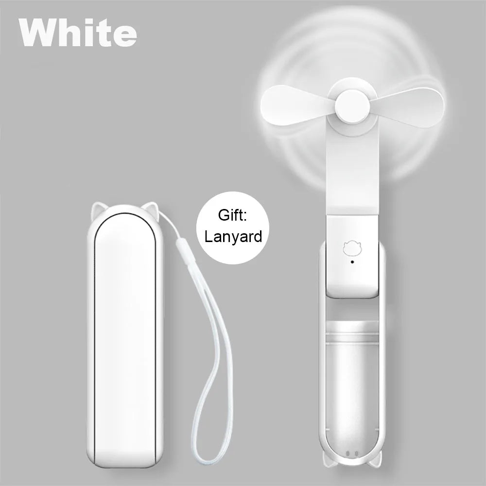 Portable Mini Handheld Fan Small Pocket Fan USB Rechargeable Battery Fan Folding Cooling Hand Fan Mini USB Fan with Power Bank - Fullshopping