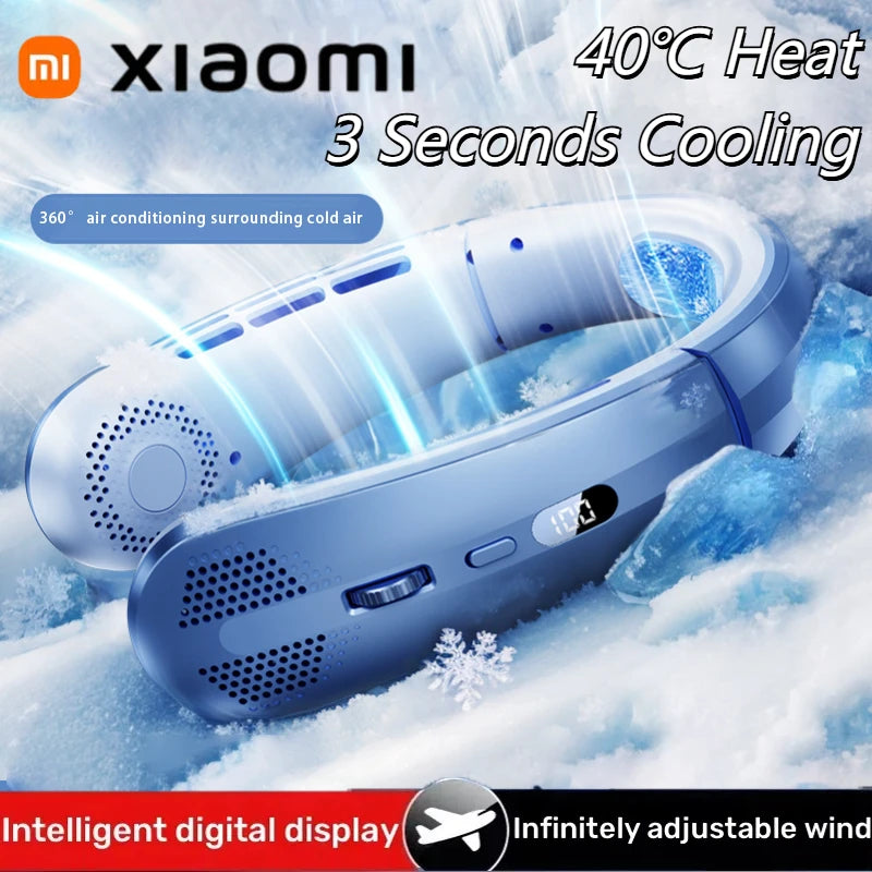Xiaomi 8000mAh Electric Hanging Neck Fan Portable Bladeless Mini Rechargeable Mute LED Digital Display Air Cooler For Outdoor - Fullshopping