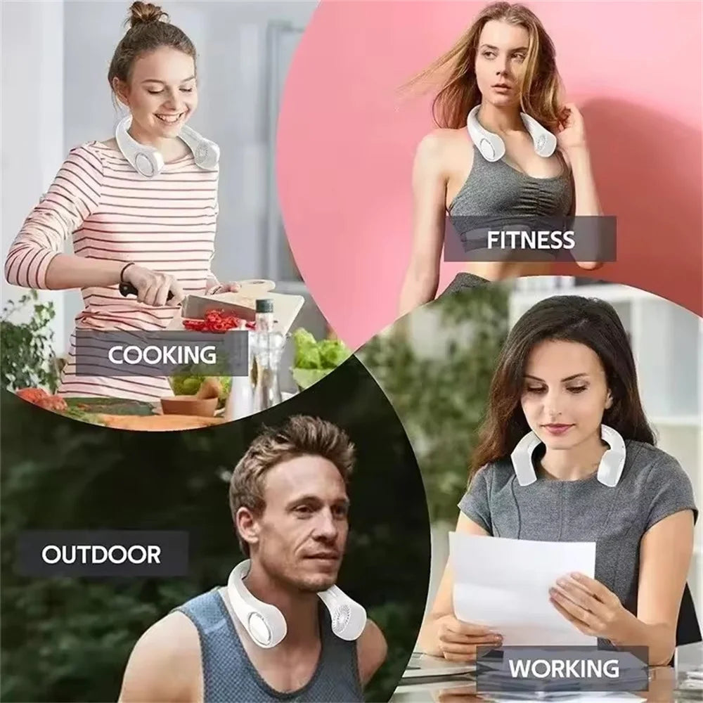New Mini Neck Fan Portable Bladeless Hanging Neck 1200mAh Rechargeable Air Cooler 3 Speed Mini Summer Sports Fans - Fullshopping