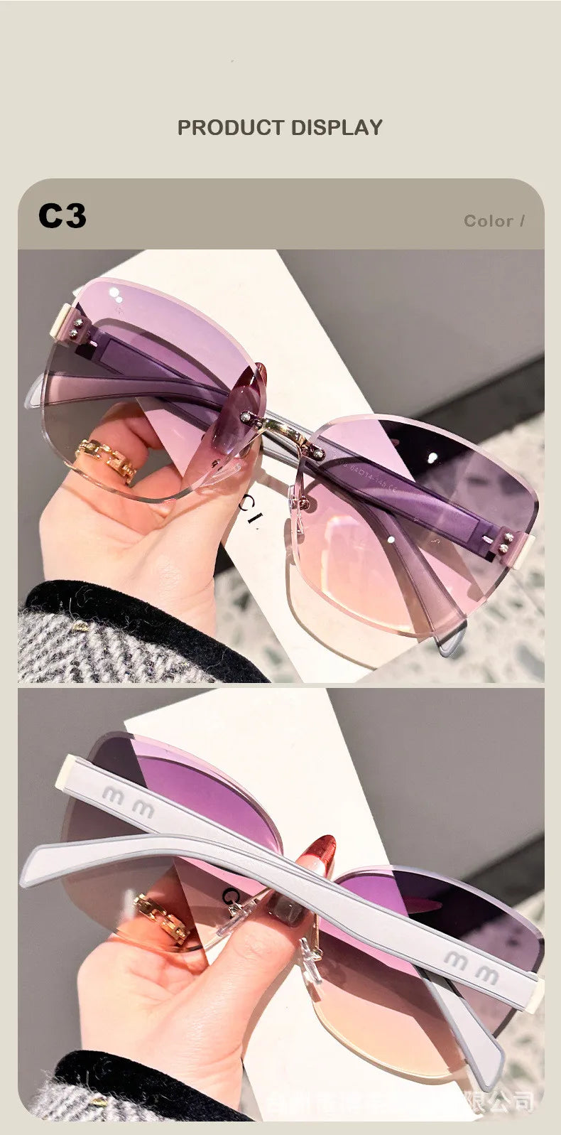 Large Frame Cat Eye Fashion Sunglasses 2025 New UV Protection Women's Edge Cutting Frameless DS-8208 - Fullshopping