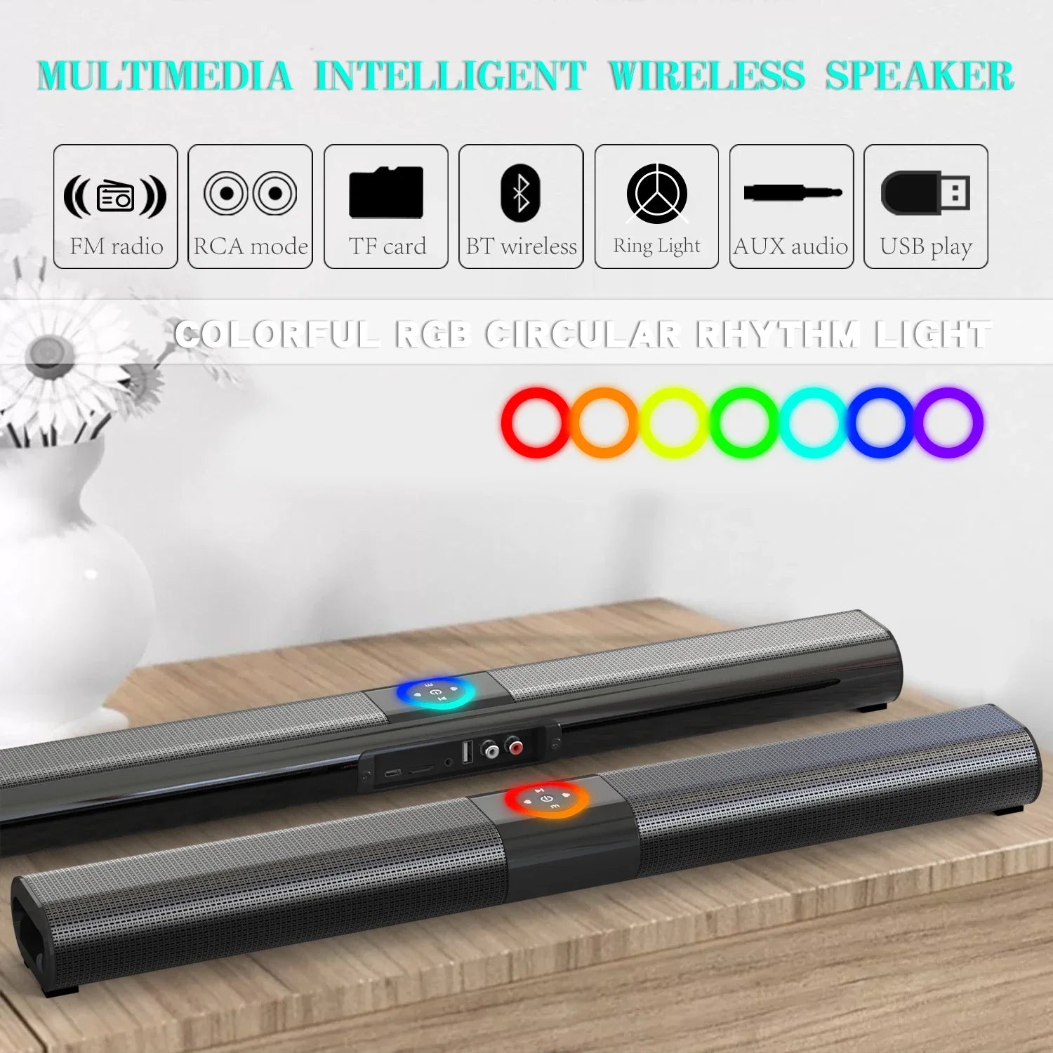 HOMEFISH BS-20 RGB Ambient Light Bluetooth Speaker with 6 EQ Sound Effects and Multiple Connectivity Options - Fullshopping