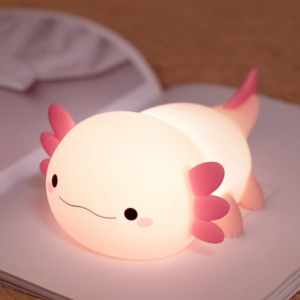 Axolotl Night Light for Kids 2 Brightness Silicone Nursery Sleeping Light Portable USB Rechargeable Bedside Lamp For Baby's Room - Fullshopping