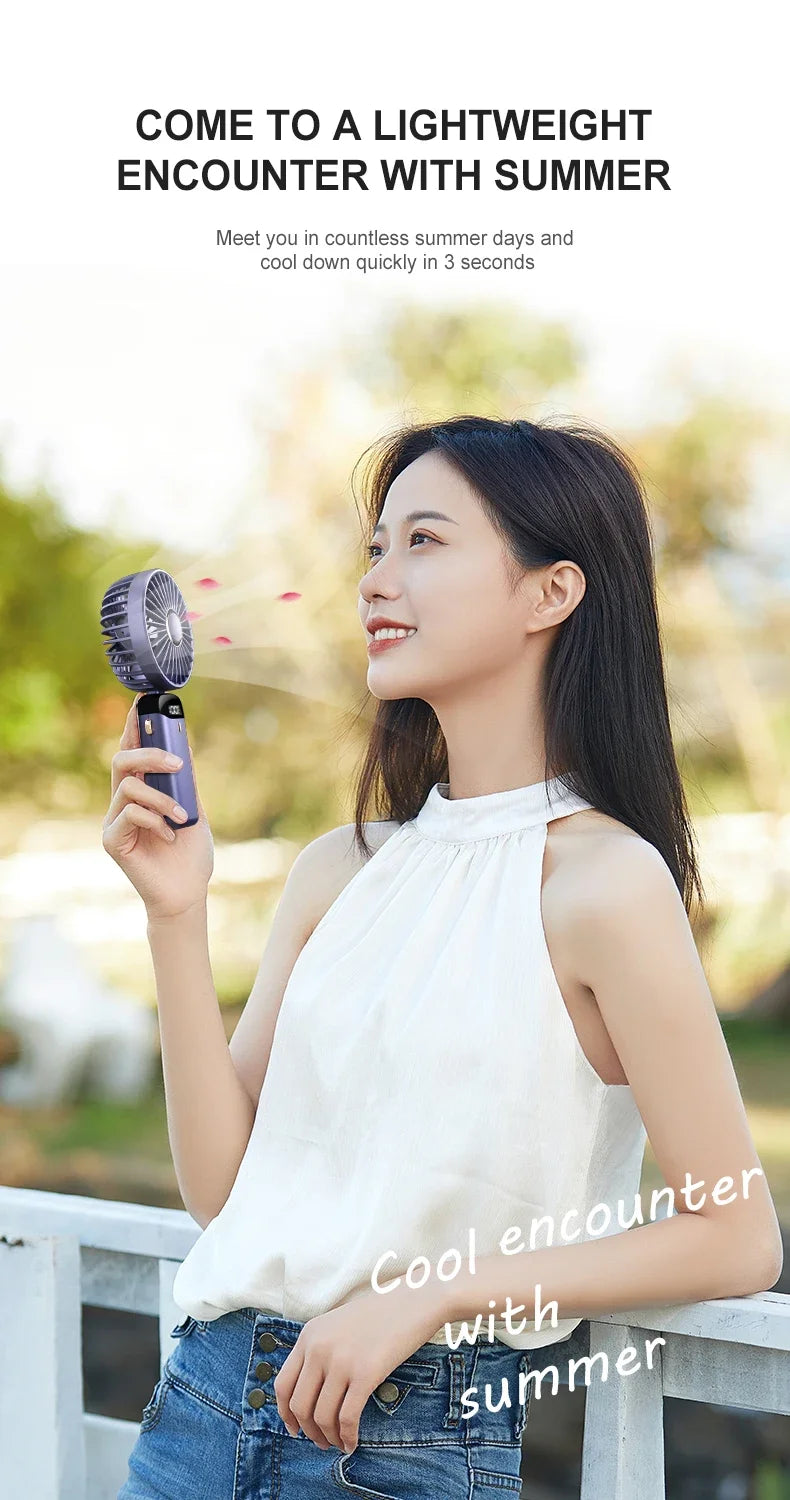 5000mAh Portable Fan Rechargeable 90° Foldable 5 Speed Mini Air Conditioner Small Fan Air Cooler with LED Digital Display - Fullshopping