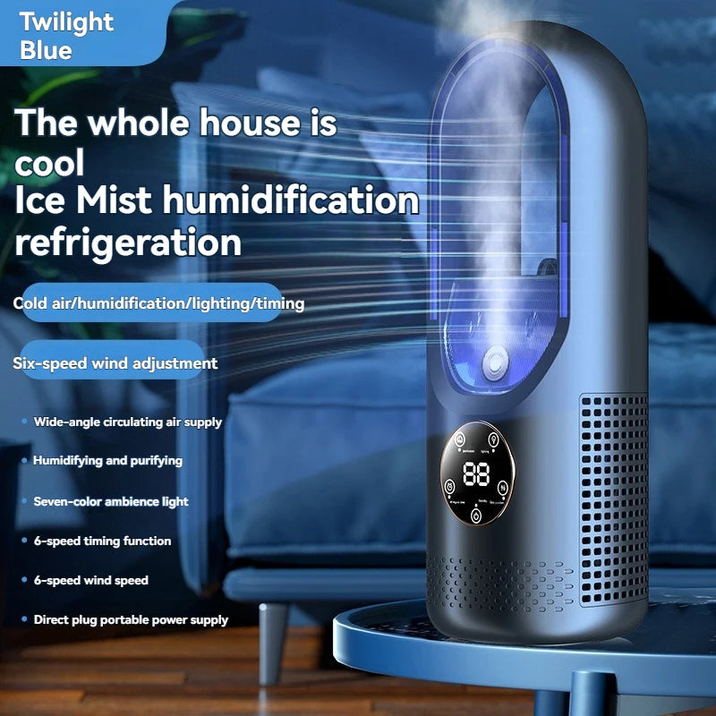 Mini Air Cooler Humidification Cooling USB Silent Timed Air Conditioning Fan Colorful Lights Night Light Led Screen 6 Wind Speed