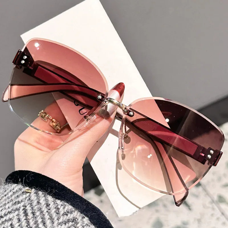 Large Frame Cat Eye Fashion Sunglasses 2025 New UV Protection Women's Edge Cutting Frameless DS-8208 - Fullshopping
