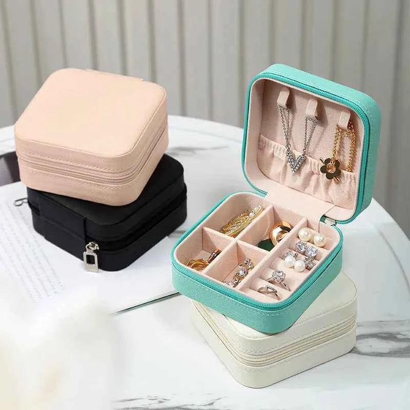 Portable Mini Jewelry Storage Box Travel Organizer Jewelry Case Leather Storage Earrings Necklace Ring Jewelry Organizer Display - Fullshopping