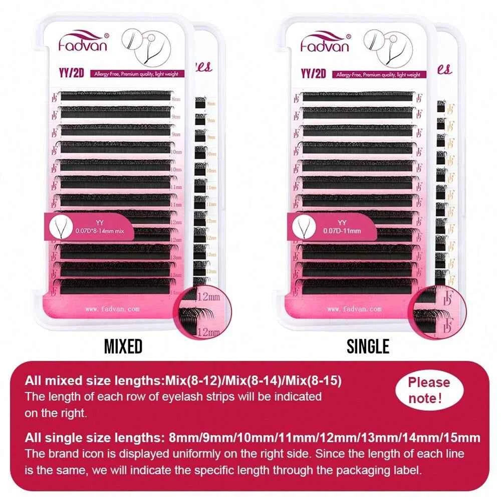 FADVAN 2D YY Shape Eyelash Fans Faux Mink C/D/8-14mm 0.07 Natural Soft Brazilian Lashes Premade Volume Fan Extension Lashes
