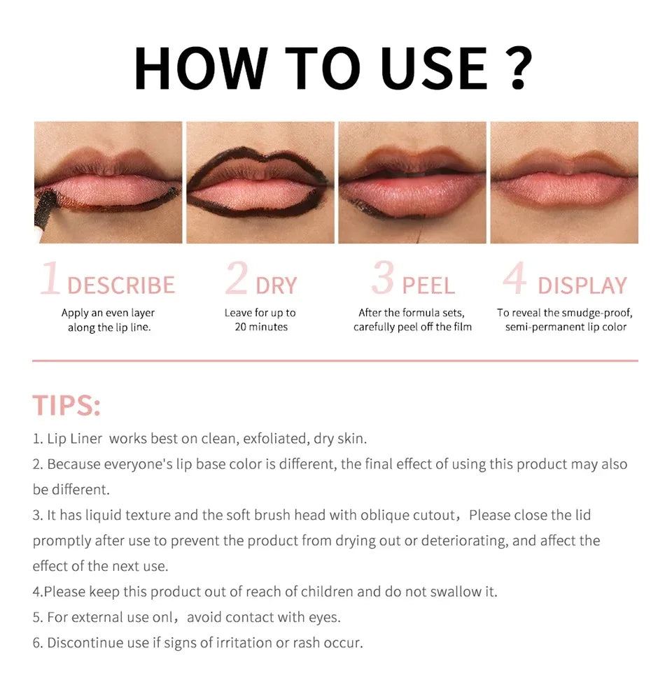 Waterproof Lip Liner Peel Off Tattoo Lipgloss Waterproof Long Lasting Matte Lip Tint Brown Contour Tear-off Lips Stain Cosmetic - Fullshopping