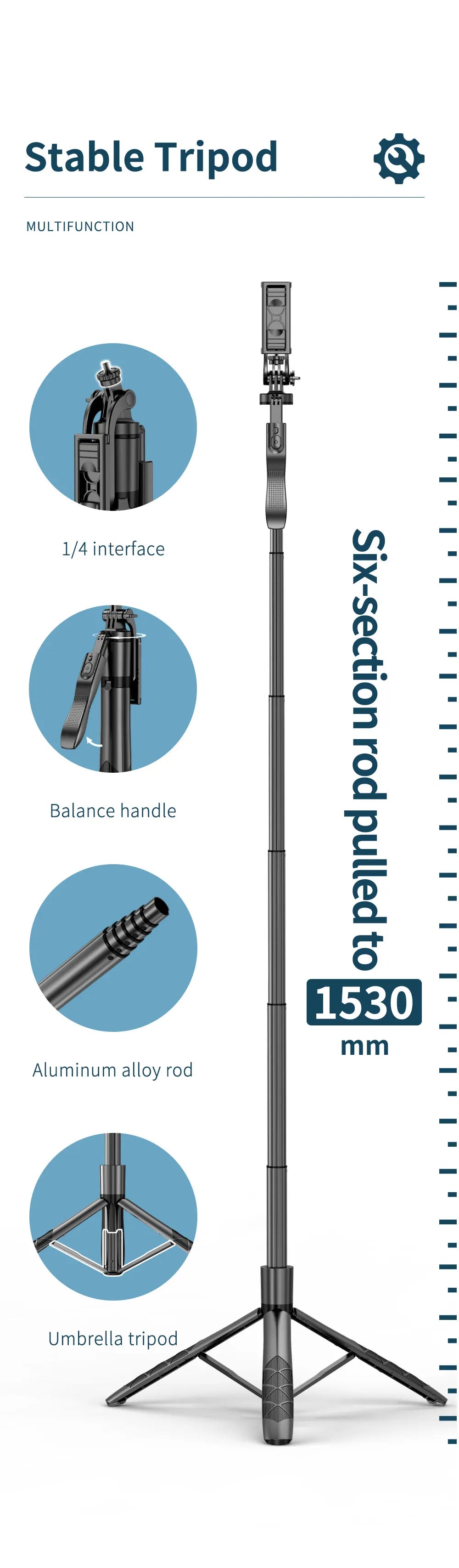 Phone Stabilizer Smart Facial Tracking Detachable Phone Clip with Fill Light Desktop Phone Stand Wireless Selfie Stick Tripod - Fullshopping