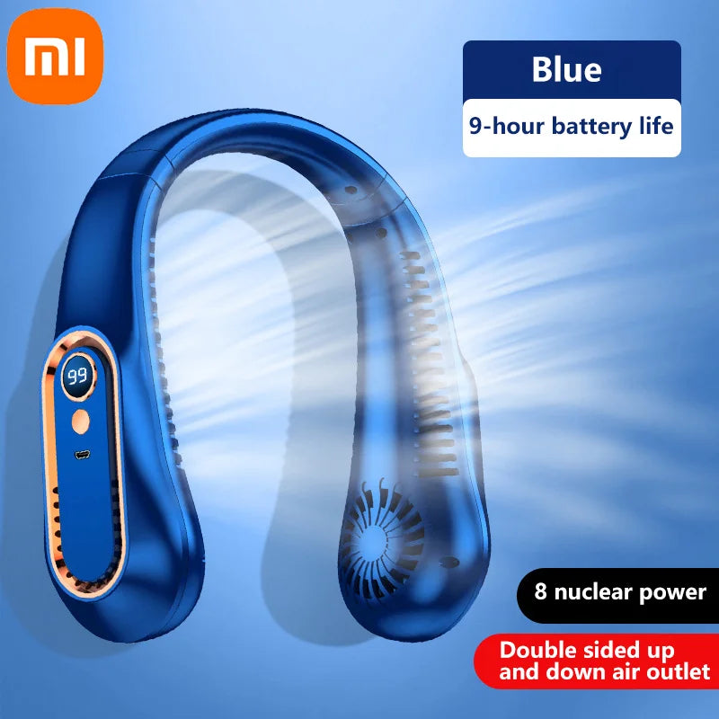 Xiaomi 8000mAh Electric Hanging Neck Fan Portable Bladeless Mini Rechargeable Mute LED Digital Display Air Cooler For Outdoor - Fullshopping