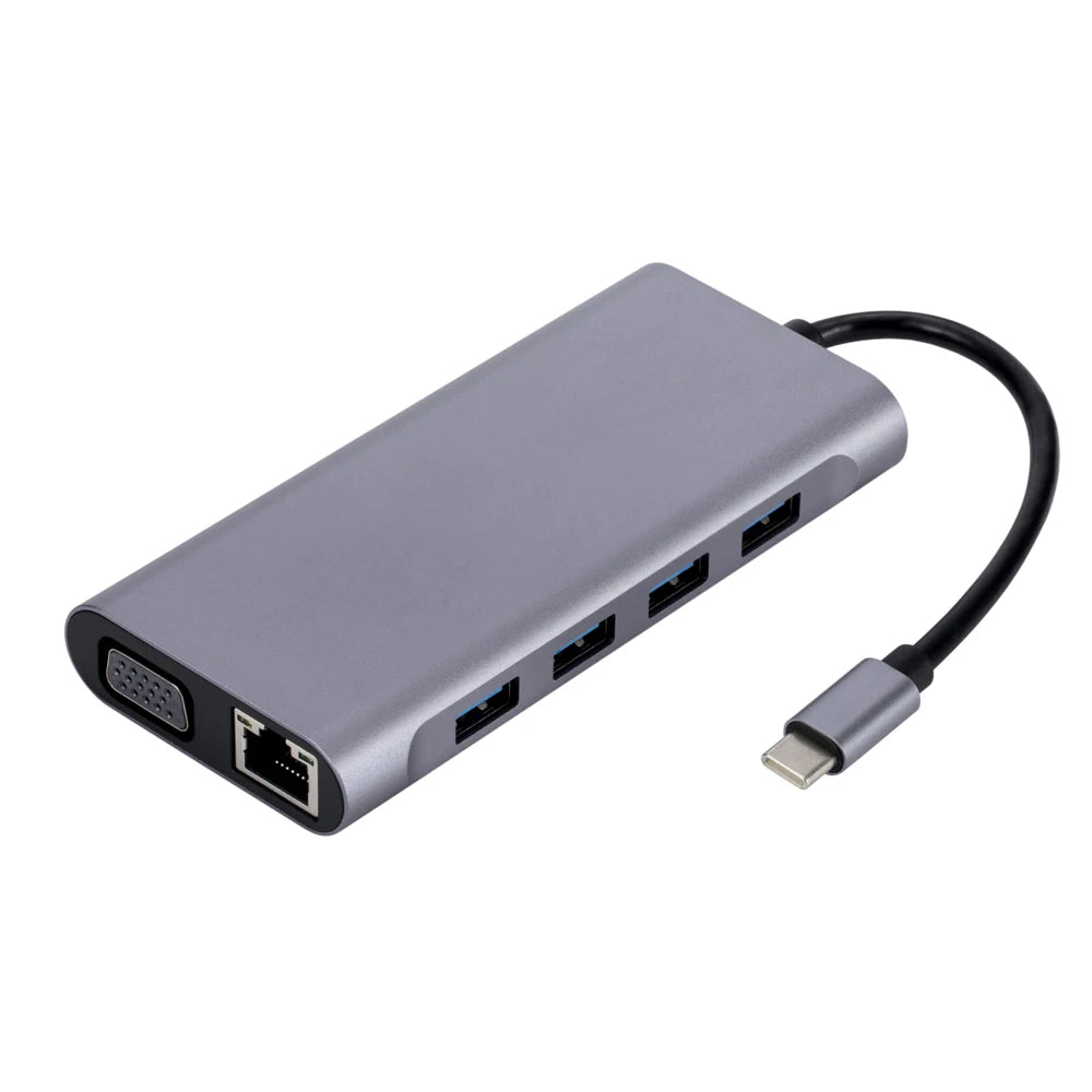 USB C HUB 11-in-1 Docking Stations Type C to 4K HDMI Adapter USB 3.0 5Gbps Splitter Adapter With PD RJ45 Card Reader For PC - Fullshopping