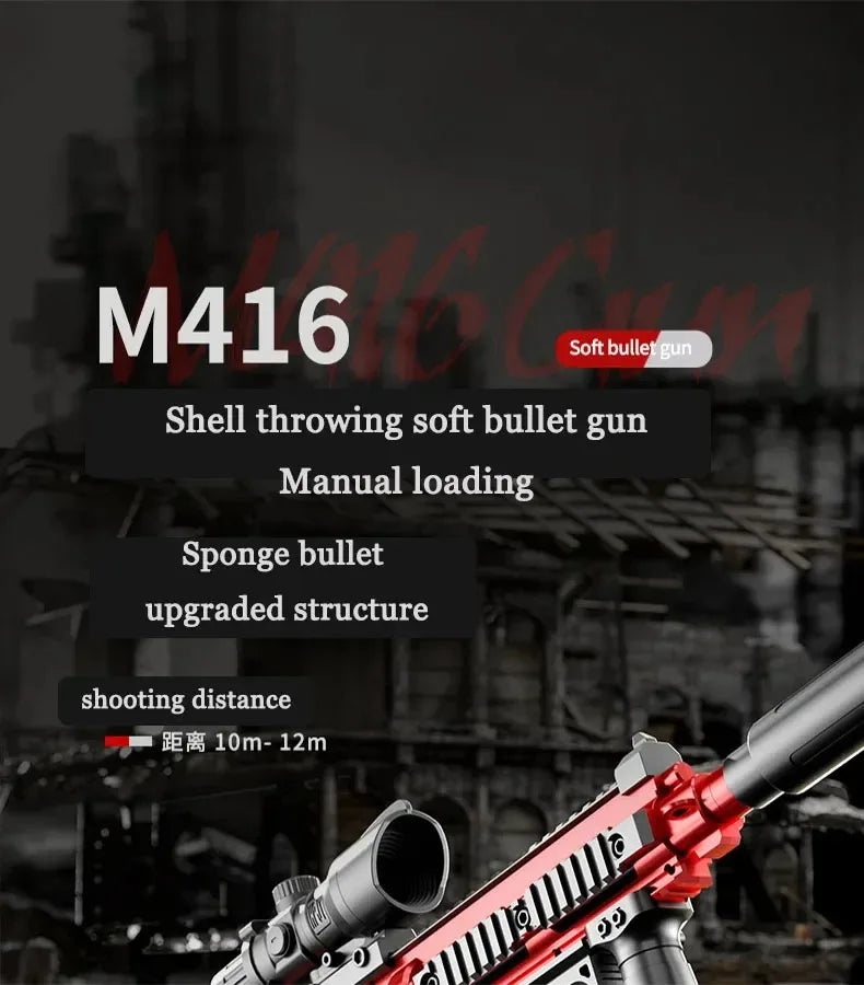 M416 Toy Gun Shell Throwing Soft Bullet Can Fire Suction Cup Children's Assault Rifle Manual loading Model Boy's Toy - Fullshopping