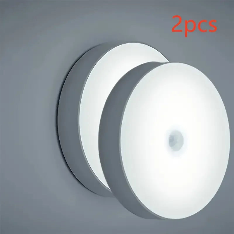 1~8Pcs Motion Sensor Night Lights 8-LED Round Wall Lamps USB Rechargeable Under Cabinet Lighting for Bedsides Hallways Stairs