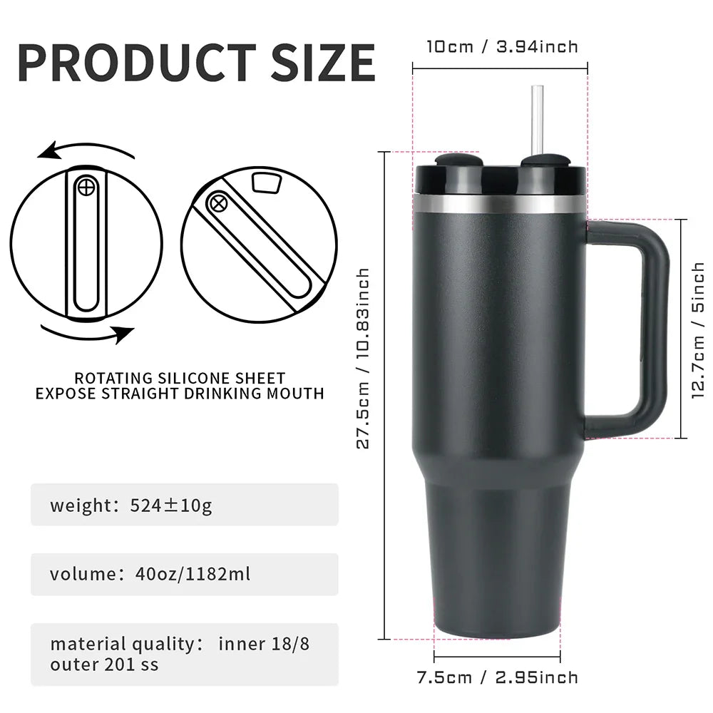 40oz Stainless Steel Thermal Mug Large Capacity Insulated Coffee Cup Office Home Water Bottle Travel Car Tumbler New Year Gifts