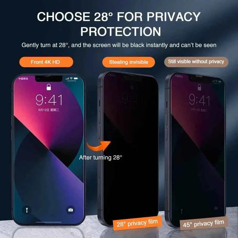 1-4Pcs Anti-spy Tempered Glass for IPhone 15 14 13 12 11Pro Max Full Cover Privacy Screen Protector For iPhone X XS Max XR Glass - Fullshopping