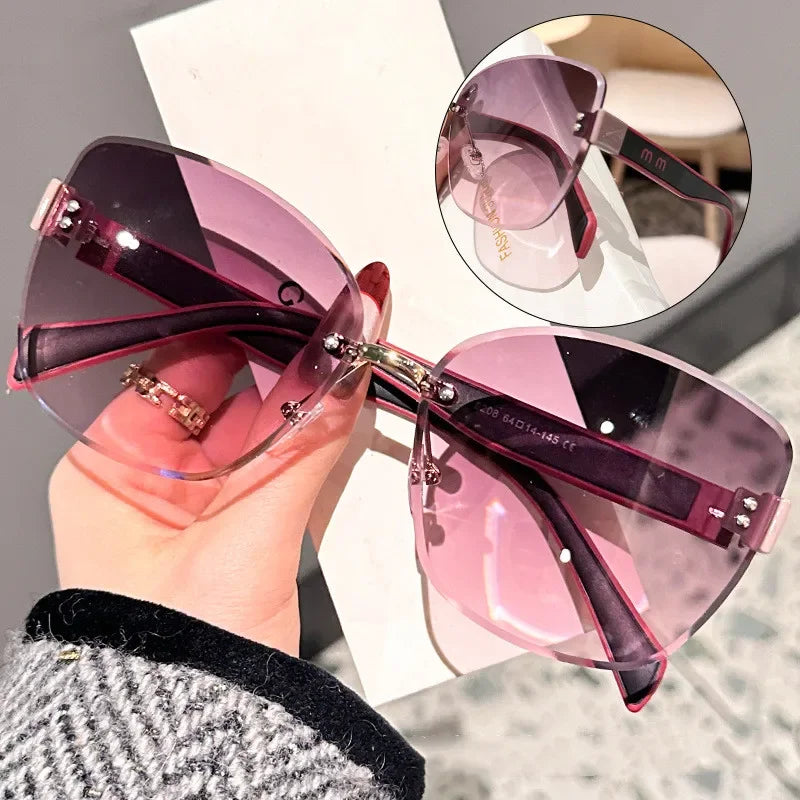 Large Frame Cat Eye Fashion Sunglasses 2025 New UV Protection Women's Edge Cutting Frameless DS-8208 - Fullshopping