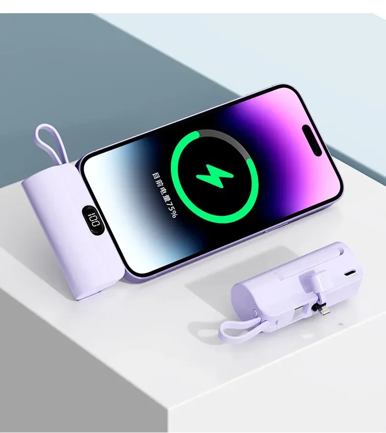 10000mAh Mini Power Bank Portable Fast Charger External Spare Battery For iPhone Samsung Built-in Type C Cable Small Powerbank - Fullshopping